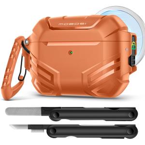 MOBOSI for AirPods Pro 3 Case with Lock, Compatible with AirPod 3rd Gen Cover [Fit for MagSafe], Military Grade Hard Shell for iPods Pro3 with Cleaner Kit & Keychain for Men(2025), Orange