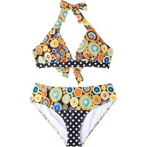 SOLY HUX Women's Floral Bikini Set Halter Tie Back Bathing Suit Boho Vacation Two Piece Swimsuit (XL)