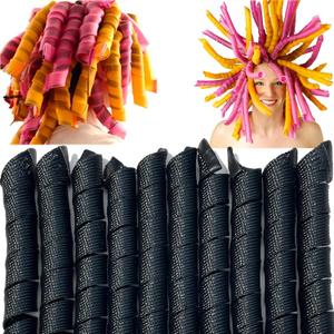50 Pcs Heatless Spiral Hair Curlers 22inch Magic No Heat Hair Curls For Long Hair 6Pcs Styling Hooks DIY Hair Rollers Setblack