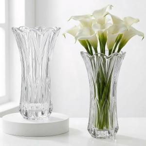 Pumtus 2 Pack Glass Flower Vases, 9.5 Inch Thickened Clear Phoenix Tail Vase, Decorative Modern Plant Vase for Centerpieces, Home Decor, Wedding, Party, Office