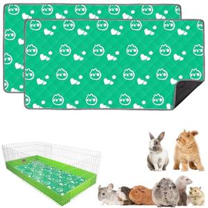 Mooydee 2 Pack Guinea Pig Bedding - Washable Guinea Pig Liner for Midwest Cage, Waterproof Reusable & Anti Slip Pee Pads Super Absorbent Mats for Small Animals Rabbit Hamster Rat (Green, 48 x 24 Inch)