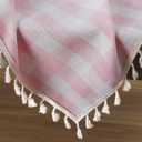 Romanstile Spring Pink Gingham Tablecloth Rectangle, Outdoor Waterproof Heavy Duty Linen Cotton Checkered Table Cloth with Tassel, Wrinkle Free Plaid Table Cover for Easter Picnic Party - 55 x 84 Inch