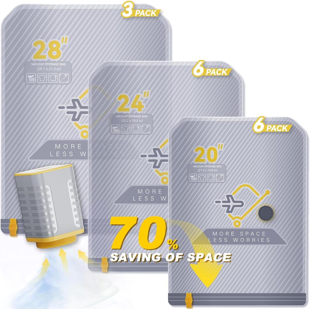 15-Pack Vacuum Bags for Travel with Wireless Rechargeable Pump, Carry-on Size Compression Packing Bags for Luggage & Suitcase, Space Saver for Clothes & Clothing, 15 Combo Travel Size, Fast 3S Vacuum