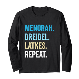 Funny Hanukkah Menorah Dreidel Latkes Repeat Jewish Chanukah Long Sleeve T-Shirt 2XL