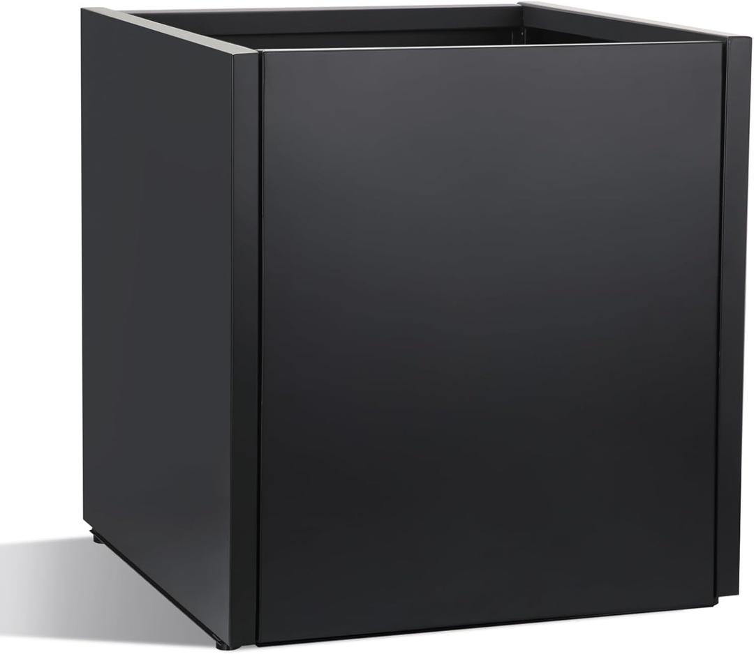 1 Pcs Extra Large Black Square Planter Box Outdoor 17" L x 17" W x 18" H Heavy Galvanized Steel Planters with Drainage Holes Divider for Patio Porch Tall Plants