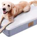 Orthopedic Dog Bed for Extra Large Dogs, XXL Waterproof Deluxe Plush Dog Crate Bed with Removable Washable Cover & Anti-Slip Bottom, Egg Crate Foam Pet Bed Mat, 44 x 32 Inches, Silver Grey