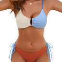 Blooming Jelly Womens Sexy 2 Piece Bikini Sets Cheeky High Cut Bathing Suit Color Block Textured U-Wire Swimsuits 2025 (Large)