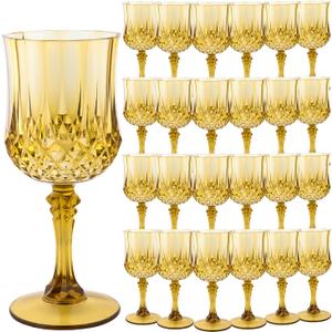 Plastic Glasses Plastic Goblets Vintage Style Cordial Drinking Glasses for Wedding Reception, Grand Event Party Supplies (24, Gold)