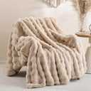 Smoofy Faux Fur Throw Blanket for Couch  Linen Fluffy Cozy Rabbit Fleece, Plush Soft Bubble Blanket for Sofa & Bed, for Mom, Warm Fuzzy Home Room Decor Throw 50" x 60"