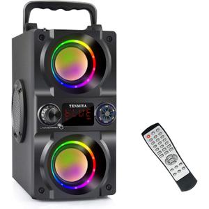 Bluetooth Speaker, 40W (60W Peak) Portable Wireless Speaker with Colorful Lights, Double Subwoofer Heavy Bass, FM Radio, MP3 Player, Bluetooth 5.0, Loud Stereo speakers for Home Outdoor Party Camping