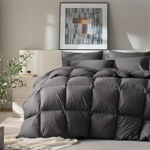 Feather Down Fiber Comforter King Size,Hotel Style Bedding Comforter,750+ Fill Power,1200TC,100% Organic Cotton Fabric,All Season Grey Duvet Insert with 8 Corner Tabs