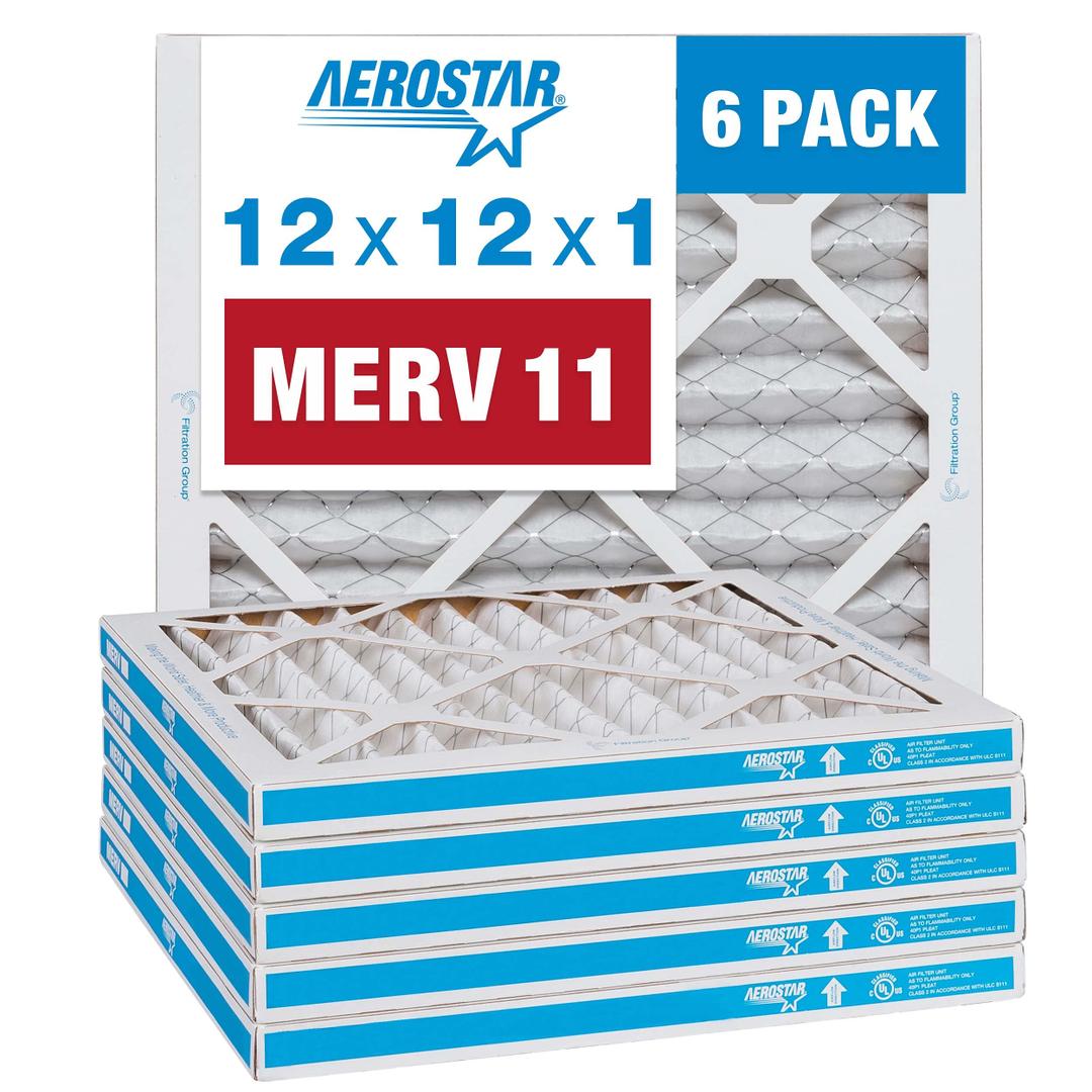 Aerostar MERV 11 Pleated Air Filter, 12x12x1, 6-Pack, Made in The USA