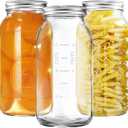 64 OZ Wide Mouth Mason Jars with Lids, Heavy Duty Glass Airtight Storage Canning Jar and Band Half Gallon / 2 Quart, Set of 3