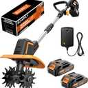 SOARFLY Upgraded Cordless Tiller for Gardening with Dual 2.0Ah Batteries, 48 Steel Tines Battery Rototiller, 9" Width 6.6" Depth Garden Tiller Cultivator for Soil, Tending & Composting (Orange)
