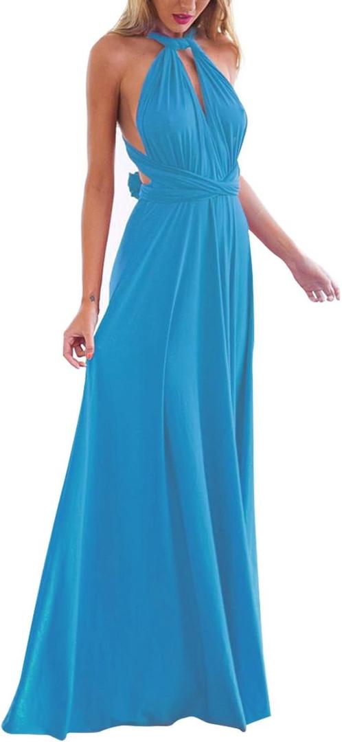 Women Transformer Evening Long Prom Dress Multi-Way Wrap Convertible Floor Length Wedding Halter Maxi Gown High Elasticity S