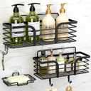 Yougai Shower Caddy, Shower Organizer with Soap Holder and Hooks, Rustproof Shower Shelves, No Drilling Bathroom Organizers and Storage, Wall-Mounted Kitchen & Home Decor (Black)