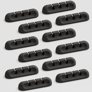 2 x USB Cable Organizer Clips Cord Holder,12 Packs (3-Slots) Black Self Adhesive Desk Cord Cable Management