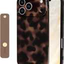 NITITOP Compatible for iPhone 17 Pro Max Case with Wrist Strap Cute Stylish Leopard Print Amber Tortoise for Women Girls Men Soft TPU Shockproof Protective Cover - Brown
