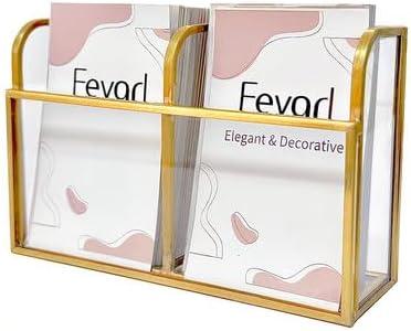 Feyarl Gold Glass Vertical Business Card Holder Business Card Display Stand Clear Business Name Card Organizer Storage for Office Meeting Desktop Countertop (2 slots)