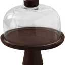 Acacia Wood Cake Stand with Lid, 11 in Round Cake Holder with Clear Glass Dome, Pedestal Dessert Display Plate, Wooden Dessert Serving Stand for Party, Wedding, Celebration