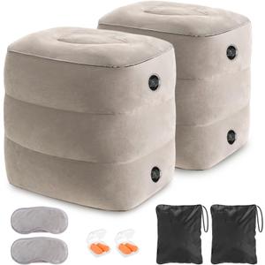 YSJILIDE Inflatable Travel Foot Rest Pillow, Travel foorest Pillow for Kids/Adults, Adjustable 3 Layers Height Leg Rest Pillow, Great for Living Room, Train, car (2 Pack)