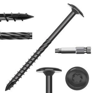 #14×4 Inch 100pcs T30 Star Drive Outdoor Wood Deck Construction Timber Lag Fence Screws,Rust Resistant Black Ceramic Coating, Torx Bit Included