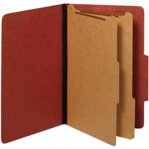 Pendaflex Recycled Classification File Folders, 2 Dividers, 2" Embedded Fasteners, 2/5 Tab Cut, Legal Size, Red, Box of 10 (29075R)