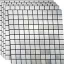Folmywy 5 Pieces Metal Mosaic Tiles Peel and Stick Backsplash Tile 3D Wall Panels Decoration Silver Stick on Backsplash Stainless Steel Metal Tiles for Kitchen Walls Range Hood Wall Shield