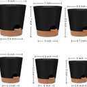 YNNICO Indoor Self Watering Planters with Drainage Holes and Saucers, 8, 7, 6.5, 6, 5.5, 5 Inches, Black, 6 Pots