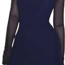 SHENHE Women's Mock Neck Ruched Drawstring Slit Long Sleeve Mesh Sexy Bodycon Mini Dress (Black, XS)