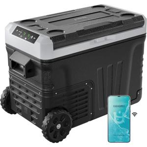 EUHOMY 12 Volt Refrigerator, 35QT(33L) Dual Zone Electric Cooler, Portable Freezer 12V/24V DC 110-240V AC, 12V Fridge -4~68, 12V Cooler with Wheels & Basket for Travel, Truck, Camping, Boat