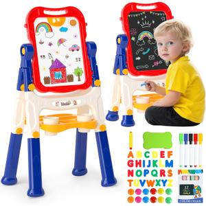 Easel for Kids,Toddler Toys for Ages 2-4, Double-Sided Magnetic Kids Art Easel for 2 Year Old Boy Birthday Gift,Toys for 3 Year Old Boy Dry Erase Boards,Drawing Boadrs for 2 3 4 5 Years Old Girl Gift (Blue)