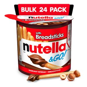 Nutella & GO! Chocolate Hazelnut Spread with Cocoa + Breadsticks, 24 Bulk Snack Packs, 1.8 oz Each (EXP 11/24/26)