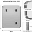 30x36 Inch Sliver Bathroom Mirror Metal Framed, HD Tempered Glass
