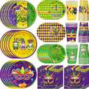 Mardi Gras Party Supplies 120pcs Disposable Mardi Gras Mask Paper Plates and Napkins for Mardi Gras Masquerade Party Decorations Cups for Mardi Gras Carnival Party Supplies, Serve 30