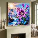 Morudeor Blue Butterfly Flowers 5D Diamond Painting Kits for Adult Beginners,Waterfall Nature Landscape Diamond Art, DIY Round Full Drill Diamond Dot Gem Art Kits for Home Decor 13.8 X 13.8 Inch
