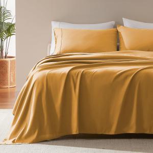 SLEEP ZONE Nanotex Super Soft Cooling Queen Bed Sheets Set 4 Piece - Easy Care Fitted Flat Sheet & Pillowcase Sets - Wrinkle Free, Fade Resistant, Deep Pocket 16" (Dull Yellow, Queen)