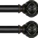 2 Pack Black Curtain Rod, Heavy Duty 1 Inch Decorative Curtain Rods for Windows 48 to 84 Inch, Single-Side Adjustable Vintage Rustic Matte Black Drapery Pole Set with Netted Texture Finials