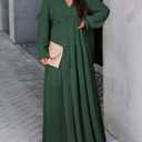 BLENCOT Womens Casual Boho Floral Printed V Neck Long Sleeve Long Maxi Dress Spring Summer Dresses (Green, L)