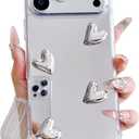 Compatible with iPhone 17 Pro case,Mirror Senior Silver Cute Heart Soft Silicone Clear Makeup Mirror Women Girls Shockproof Protect Cover Case for iPhone 17 Pro