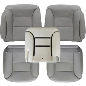 Priprilod Gray Leather Driver and Passenger Bottom and Top Lean Back and Driver Foam Cushion Replacement Seat Cover Fit for Chevy Suburban Tahoe Silverado GMC Sierra Yukon 1995 1996 1997 1998 1999