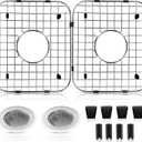 2 Pack Sink Protectors - 304 Stainless Steel Sink Grid Protection with Center Drain, 13.62"x11.5"x1.25"