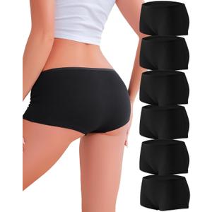 ALL OF ME Cotton Underwear for Women Boyshort Panties Full Coverage Boxer Briefs Stretch Boy Short Undies 6 Pack, M