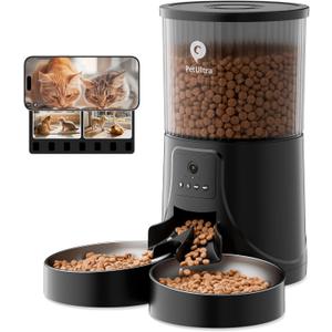 Automatic Cat Feeder for 2 Cats: Dual Feeder with 2.4G WiFi Remote Control, HD Camera, 2-Way Audio, Timed Auto Pet Feeding for Multiple Cats- Detachable & Easy to Clean with Desiccant Bag