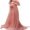 Maternity Photography Props Floral Lace Dress Fancy Pregnancy Gown for Baby Shower Photo Shoot (XX-Large, Pink Carnation)