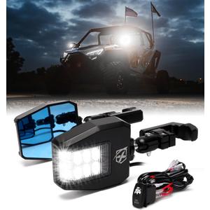 Xprite UTV Side View Mirrors Aluminum w/LED Spot Lights Clear Lens Compatible with 1.75"-2" Roll Cage Bar for Pioneer Polaris RZR SXS Can Am X3 Kawasaki Teryx Mule Yamaha Rhino Wolverine