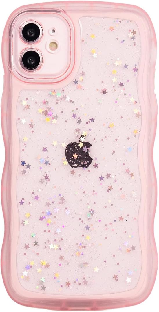 Case for iPhone 11 6.1 Inch,Cute Clear Glitter Sparkle Case for Glamorous Women Girls,Non-Yellowing,Soft Slim TPU Wave Edge - Full Body Shockproof Protection Phone Cover -Pink