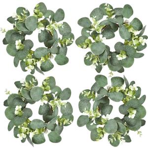 LSKYTOP 4Pcs Eucalyptus Wreath Faux Kitchen Cabinet Wreaths Artificial Greenery Wreath Farmhouse Wreath for Door Wall Window Decor, 9Inch/PC