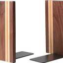 Muso Wood Artist Bookends, Decorative Bookshelf Book Ends Heavy Duty Bookends Desktop Organize Books Wooden Book Ends for Home Office Kitchen 6"x4" (Walnut) (Walnut 1 Pair)