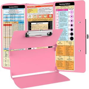 Nursing Clipboard Foldable Nurse Clipboard: Medical Folding Clip board with Nursing Edition Cheat Sheets Pocket Size Foldable Clipboards for Nurses Trifold Clinical Clip boards for Student Doctor Pink